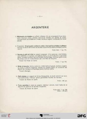 Argenterie (Nr. 1-118)