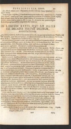 In Librum XXVII. Qui Ab Aliis VII. Decadis Tertiae Dicitur, Annotationes.