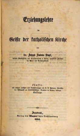 Erziehungslehre im Geiste der katholischen Kirche
