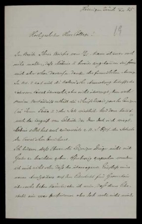 Nr. 8: Brief von Wilhelm Fiedler an Felix Klein, Hottingen , Dezember 1885