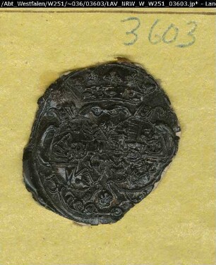 Siegler: Überlieferungsart: Stoff: Lack Farbe: schwarz Form: oval. Durchmesser: 25 mm Art: Typ: Umschrift:
