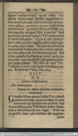 XCIV. N. N. Literae Consolatoriae