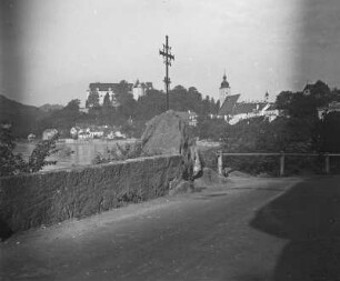 Die Gemeinde Grein : Ansicht von Grein. In der Mitte der Kirchturm der Stadtpfarrkirche St. Ägidius.