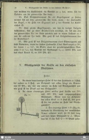 V. Gleichgewicht der Kräfte an den einfachen Maschinen