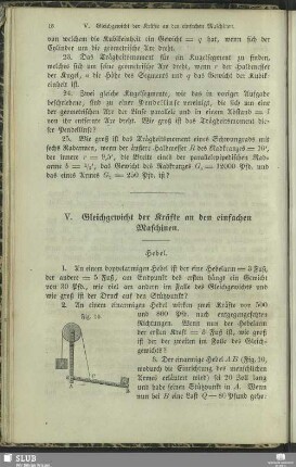 V. Gleichgewicht der Kräfte an den einfachen Maschinen