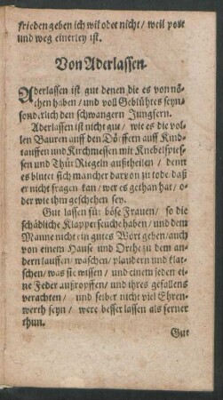 Von Aderlassen.
