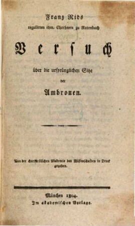 Franz Rids Versuch über die ursprünglichen Sitze der Ambronen