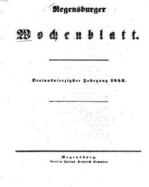 Regensburger Wochenblatt. 43. 1853