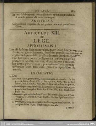 Articulus XIII. De Lege
