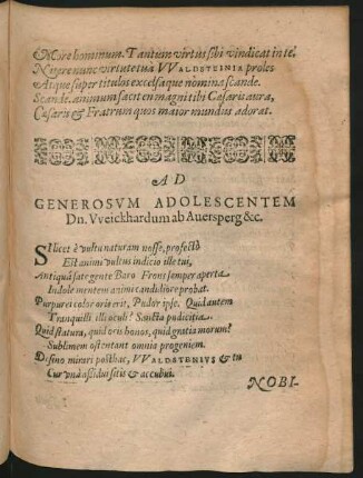 Ad Generosum Adolescentem Dn. Weickhardum ab Auersperg &c.