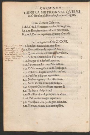 Carminum Genera Metrorum, Quibus in Odis usus est Horatius, sunt undeviginti.