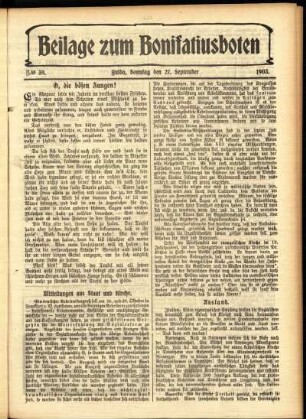 Zweite Ausgabe vom Sonntag, den 27. September 1903.