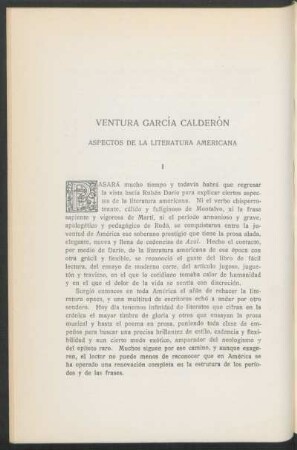 Ventura García Calderón : Aspectos de la Literatura Americana
