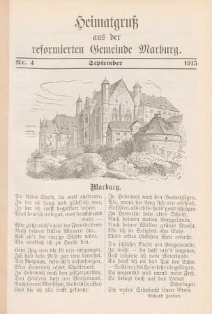 4.1915: Heimatgruß aus der reformierten Gemeinde Marburg
