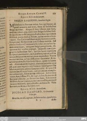 Epist. XII. Mediolanum. Paulo Raudensi, Senatori Regio.