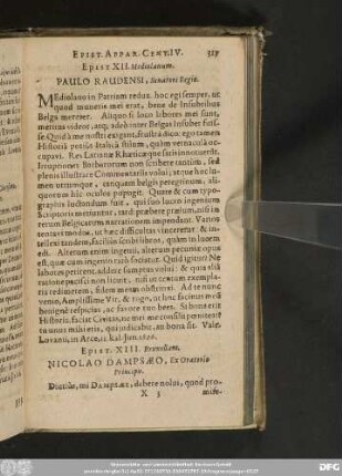Epist. XII. Mediolanum. Paulo Raudensi, Senatori Regio.