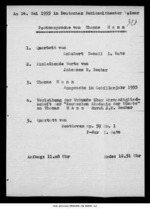 Festansprache von Thomas Mann [...] im Schillerjahr 1955