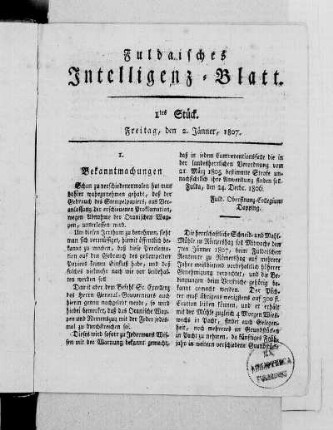 1807: Fuldaisches Intelligenz-Blatt