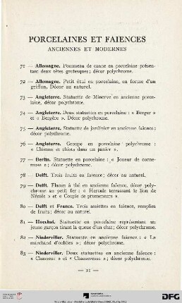 Porcelaines et faiences anciennes et modernes (Nr. 71-131)