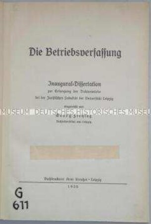 Juristische Dissertation über die Betriebsverfassung