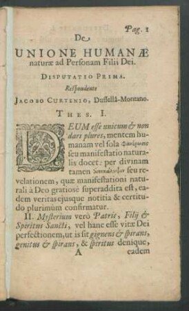 Disputatio Prima. Respondente Jacobo Curtenio, Dussella-Montano.