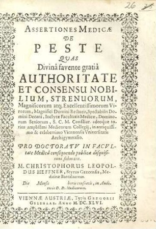 Assertiones Medicae De Peste
