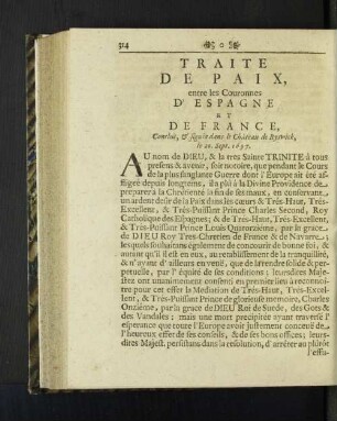 Traite De Paix, entre les Couronnes D'Espagne Et De France, ... [u. a.]