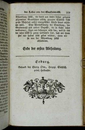 Coburg, Gedruckt bey Georg Otto, Herzogl. Sächsisch. privil. Hofbuchdr.