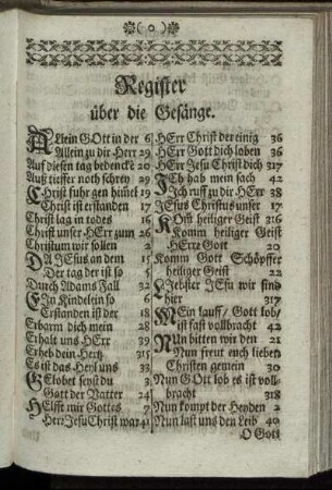 Register über die Gesänge.