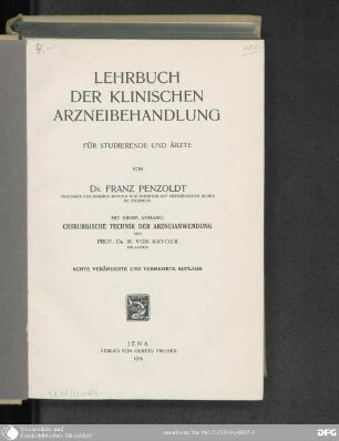 Lehrbuch der klinischen Arzneibehandlung : für Studierende und Ärzte