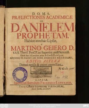 Praelectiones Academicae In Danielem Prophetam