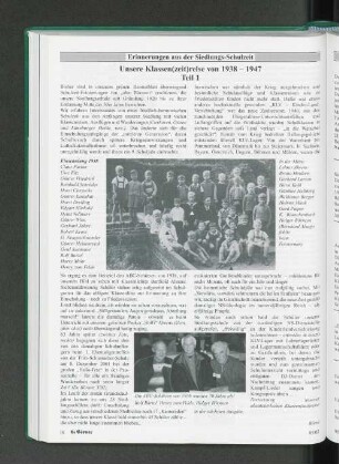 Erinnerungen aus der Siedlungs-Schulzeit Unsere Klassen(zeit)reise von 1938-1947 Teil 1