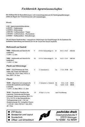 Fachbereich Agrarwissenschaften