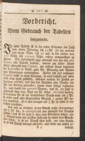 Vorbericht. Vom Gebrauch der Tabellen insgemein.
