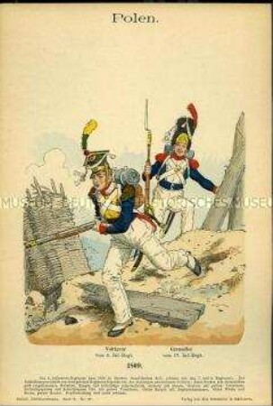 Uniformdarstellung, Voltigeur und Grenadier der Infanterie, Polen, 1809.