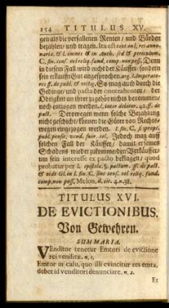 Titulus XVI. De Evictionibus. Von Gewehren