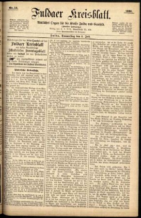 Erste Ausgabe vom Donnerstag, den 01. Juli 1880.