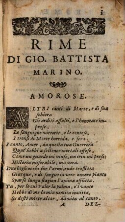 Rime Di Gio. Battista Marino. 1, Amorose, Marittime, Boscherecce, Heroiche, Lugubri, Morali, Sacre, & Varie