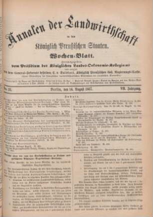 No. 33. Berlin, den 14. August 1867. VII. Jahrgang.