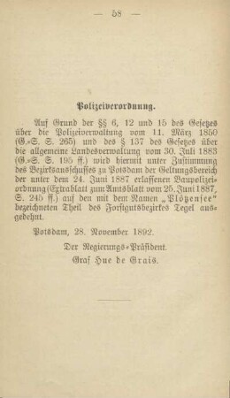 Polizeiverordnung betr. Plötzensee