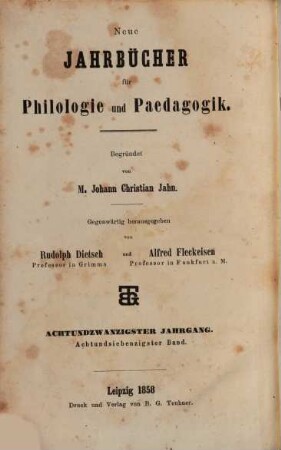 Neue Jahrbücher für Philologie und Pädagogik. 78 = Jg. 28 = Jg. 4. 1858