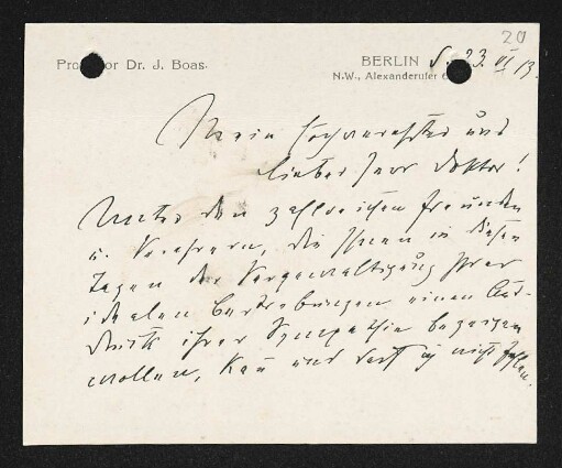 Brief von Ismar Boas an Gerhart Hauptmann