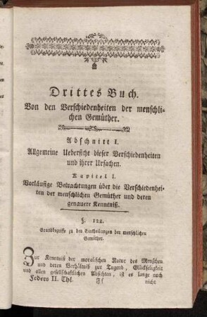Drittes Buch. Von den Verschiedenheiten der menschlichen Gemüther.