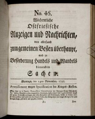 No. 46. Montags, den 14ten November, 1757.