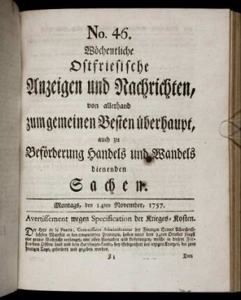 No. 46. Montags, den 14ten November, 1757.