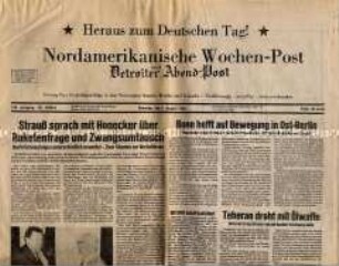 Wochenzeitung für die deutschsprachige Bevölkerung in den USA, Mexiko und Kanada u.a. zum DDR-Besuch von Franz Josef Strauß