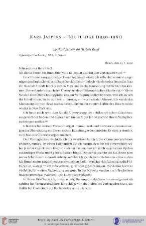 Karl Jaspers – Routledge (Routledge and Kegan Paul Ltd., London) 1950–1961