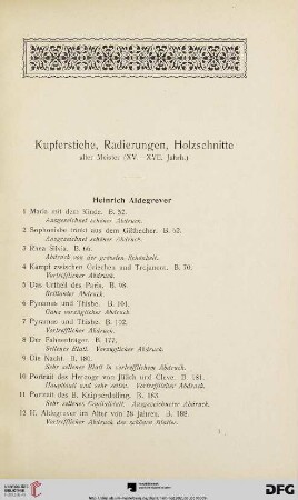 Kupferstiche, Radierungen, Holzschnitte alter Meister (XV.-XVII. Jahrhundert) (Nr. 1-457)
