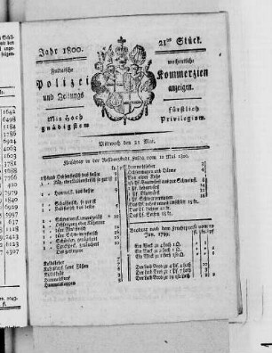21tes Stück, Ausgabe vom 21. Mai 1800
