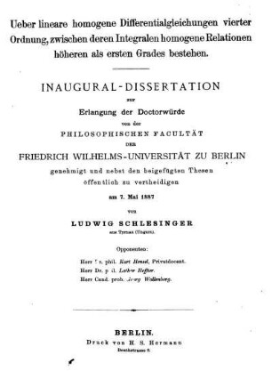 Ueber lineare homogene Differentialgleichungen vierter Ordnung, zwischen deren Integralen homogene Relationen höheren als ersten Grades bestehen